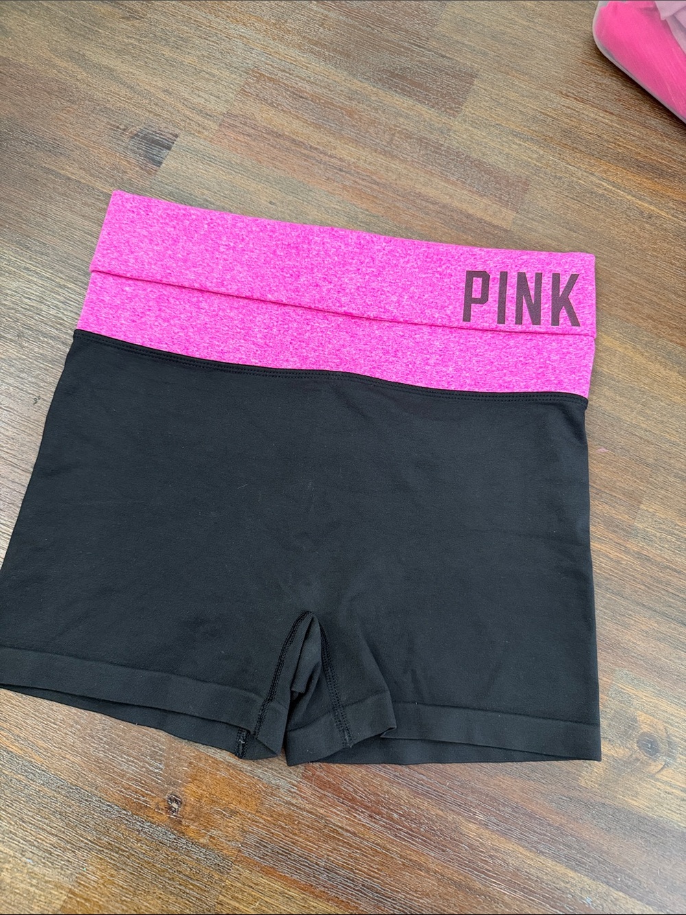 PINK Victoria's Secret Black Bike Shorts with Hot Pink Waistband